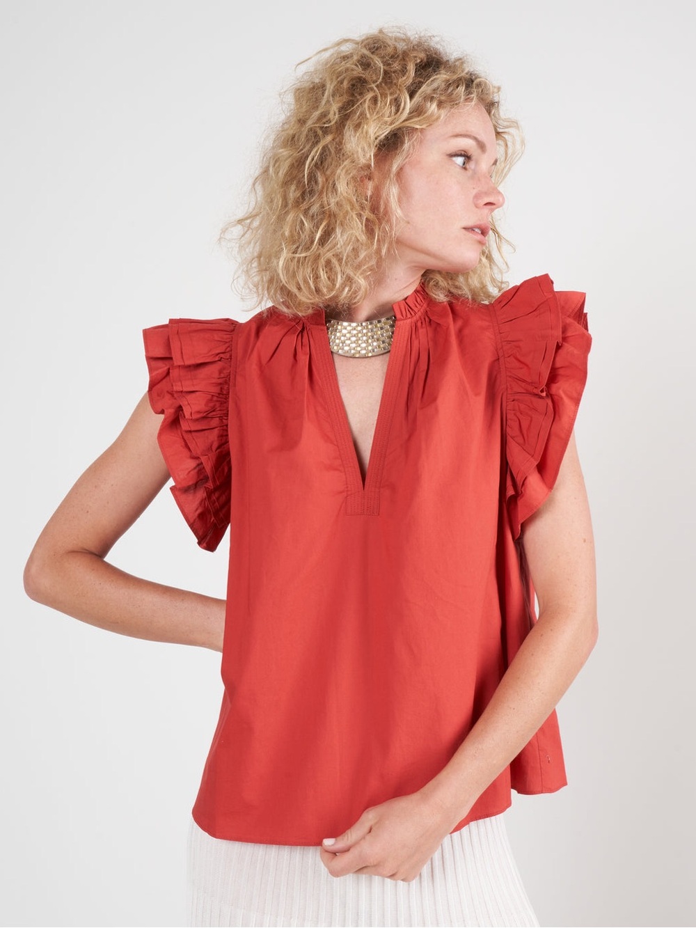 Ulla Johnson Ruffled Sleeve V-Neck Top
